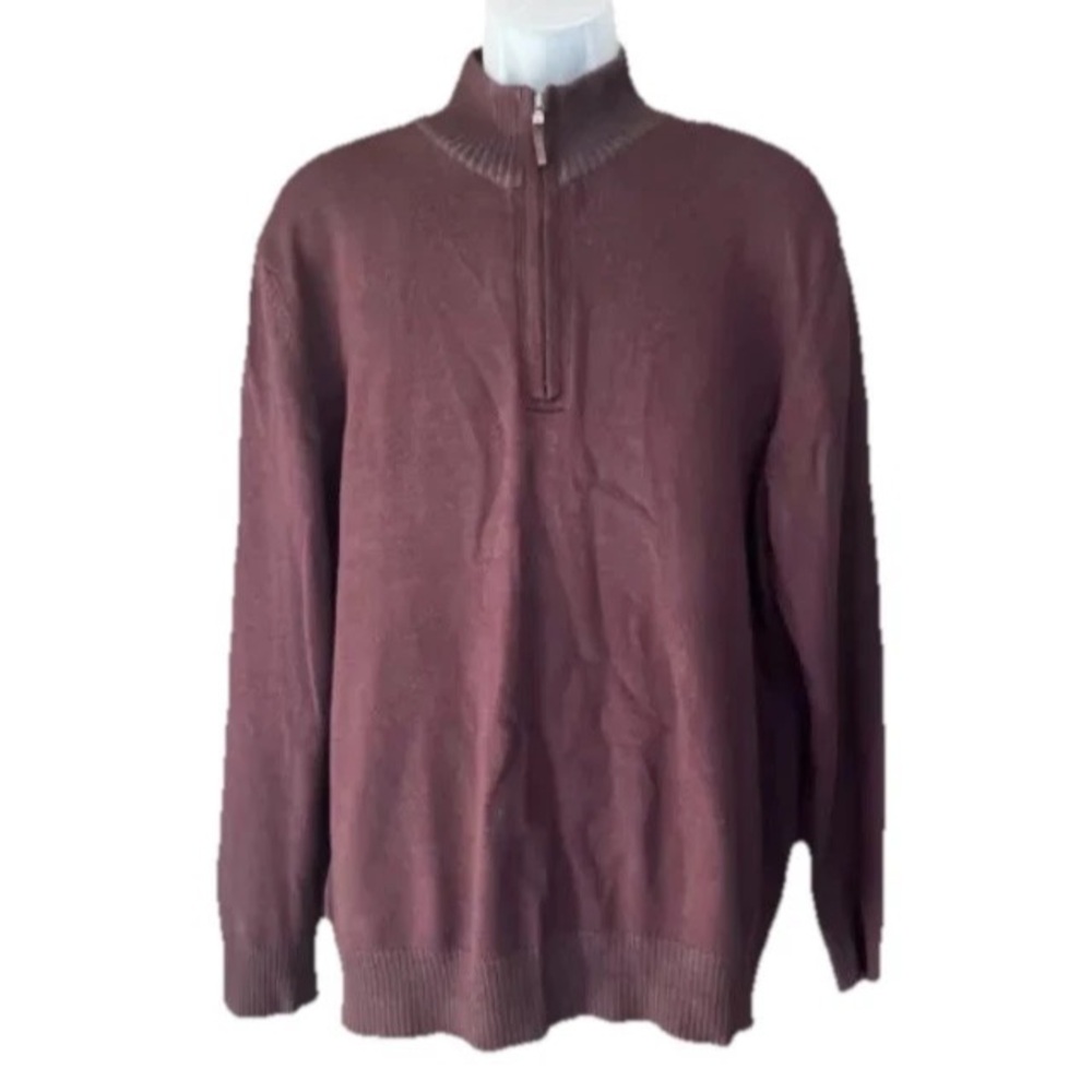 Joseph Abboud Italian Wool Mens Burgundy 1/4 Zip Long Sleeve Pullover Sweater L